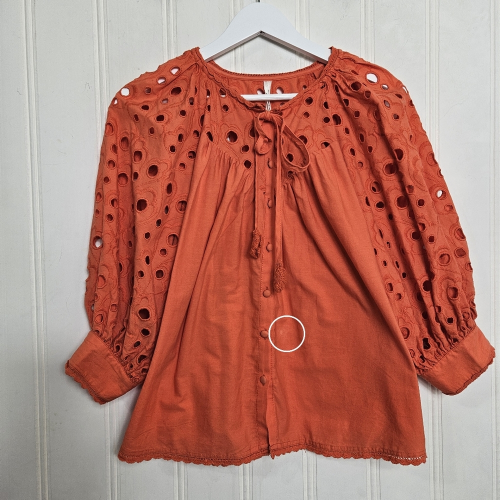Anthropologie Orange Eyelet Peasant Blouse - Picture 15 of 16